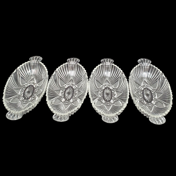 Lot of 4 Hazel Atlas Glass Clear Olive Dish Oval Fan Triangle Tab Handle - Picture 8 of 16